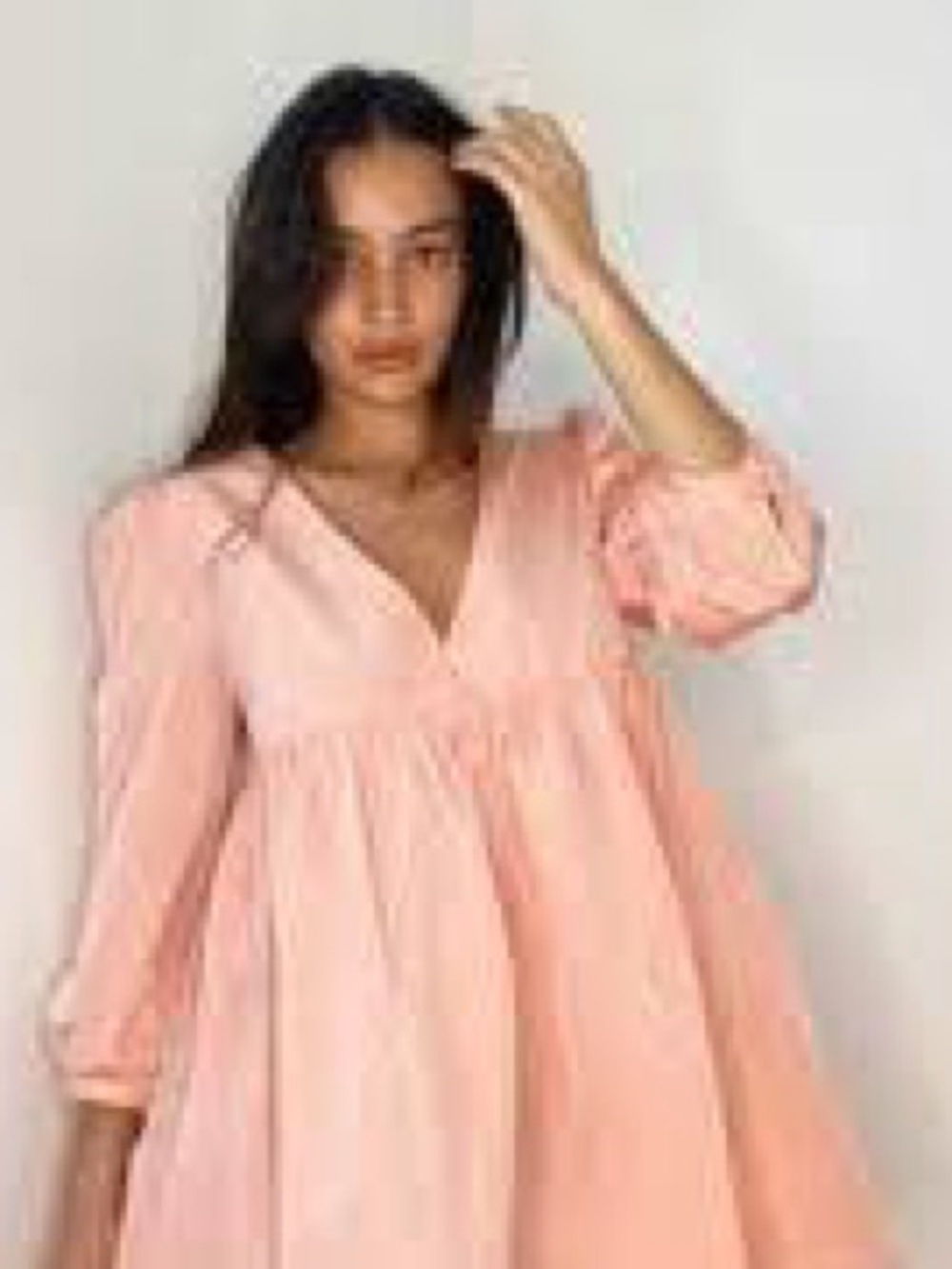Sunday Best Peach V-Neck Long Sleeve Babydoll Mini Dress Size XS